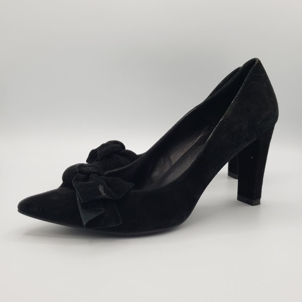 VANELi Black Suede Bow Pointed Toe Heels, Size 8